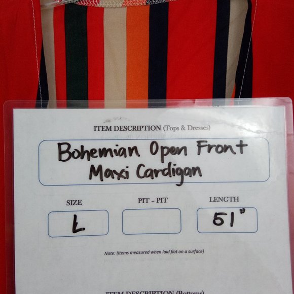 Bohemian Striped Multicolor Open Front Kimono L - Picture 11 of 11